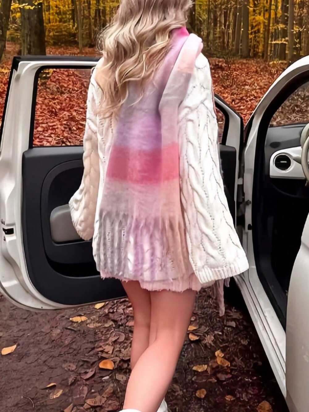 Cozy warm Pink Women's Striped Plaid tassel detail Soft oblong Shawl scarf